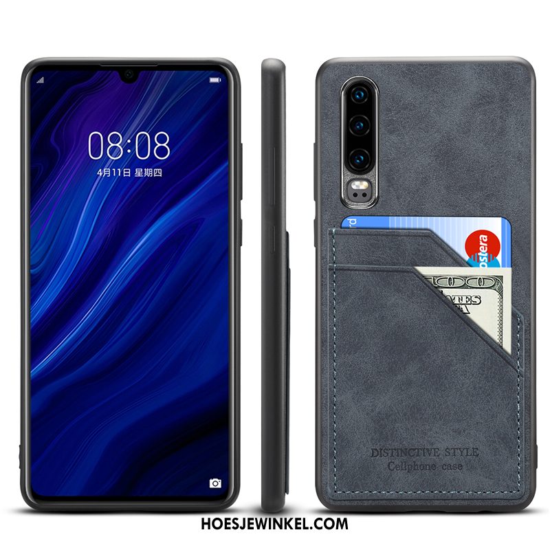 Huawei P30 Hoesje Hoes Anti-fall Echt Leer, Huawei P30 Hoesje All Inclusive Dun