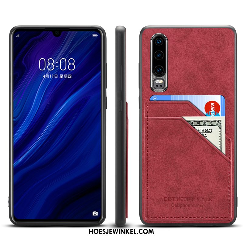 Huawei P30 Hoesje Hoes Anti-fall Echt Leer, Huawei P30 Hoesje All Inclusive Dun