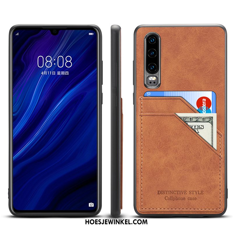 Huawei P30 Hoesje Hoes Anti-fall Echt Leer, Huawei P30 Hoesje All Inclusive Dun