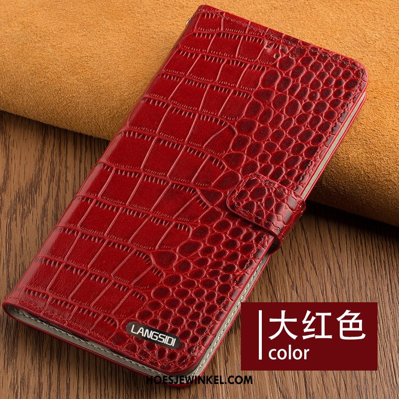 Huawei P30 Hoesje Hoes Echt Leer Pas, Huawei P30 Hoesje Rood Kaart