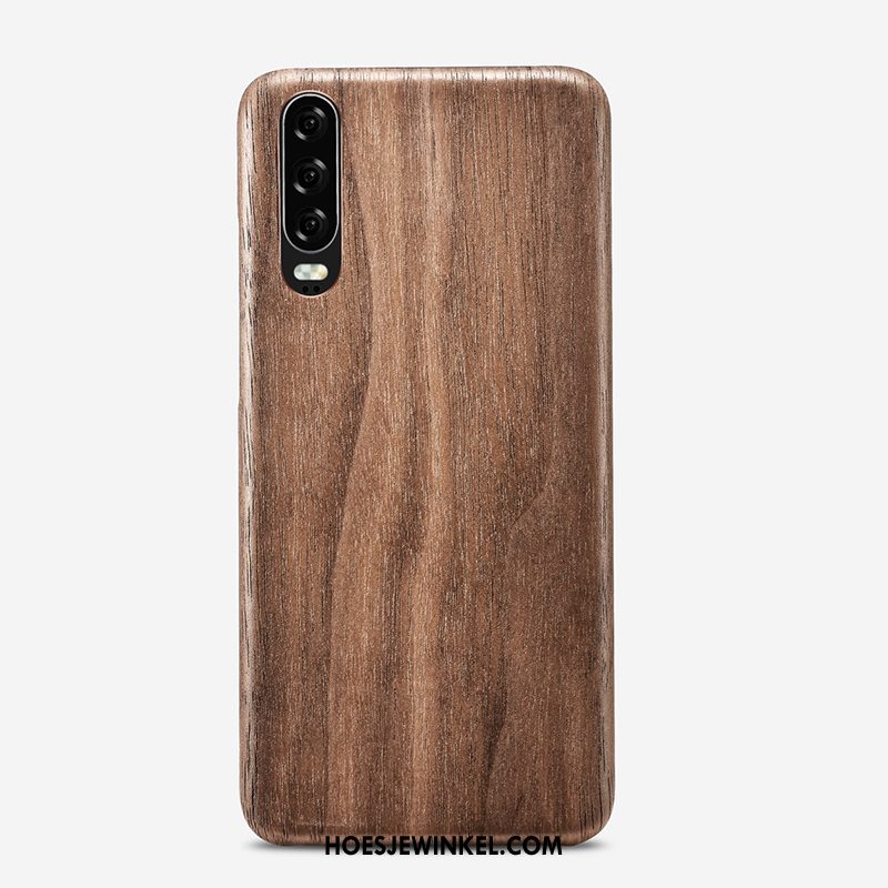 Huawei P30 Hoesje Hout Persoonlijk Bloemen, Huawei P30 Hoesje Eenvoudig Trendy Merk