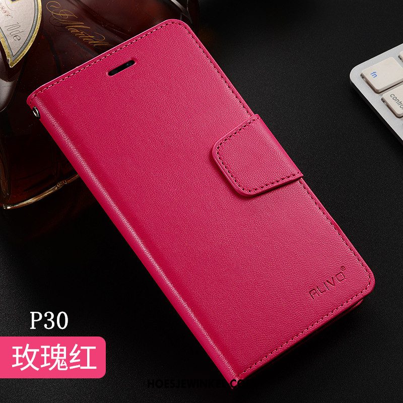 Huawei P30 Hoesje Leren Etui Bescherming Mobiele Telefoon, Huawei P30 Hoesje Anti-fall Rose Goud