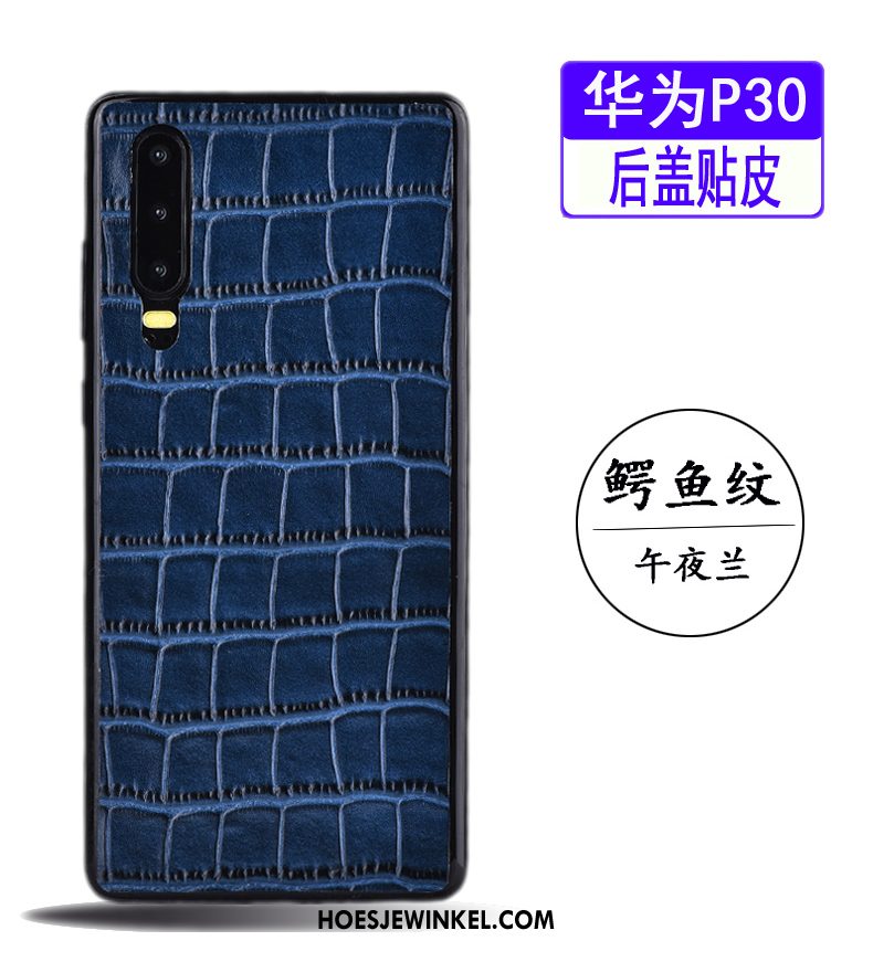 Huawei P30 Hoesje Leren Etui Blauw Koe, Huawei P30 Hoesje Eenvoudige Bedrijf