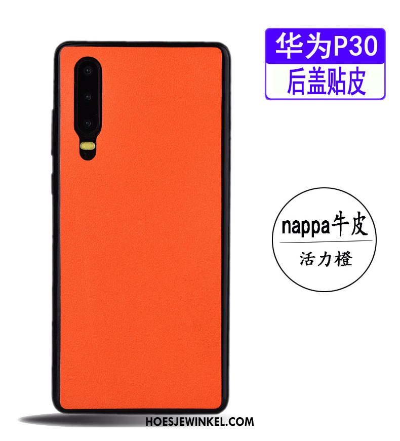 Huawei P30 Hoesje Leren Etui Blauw Koe, Huawei P30 Hoesje Eenvoudige Bedrijf