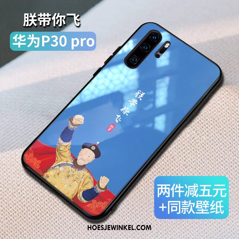 Huawei P30 Hoesje Mobiele Telefoon Chinese Stijl Blauw, Huawei P30 Hoesje Trendy Merk Vintage