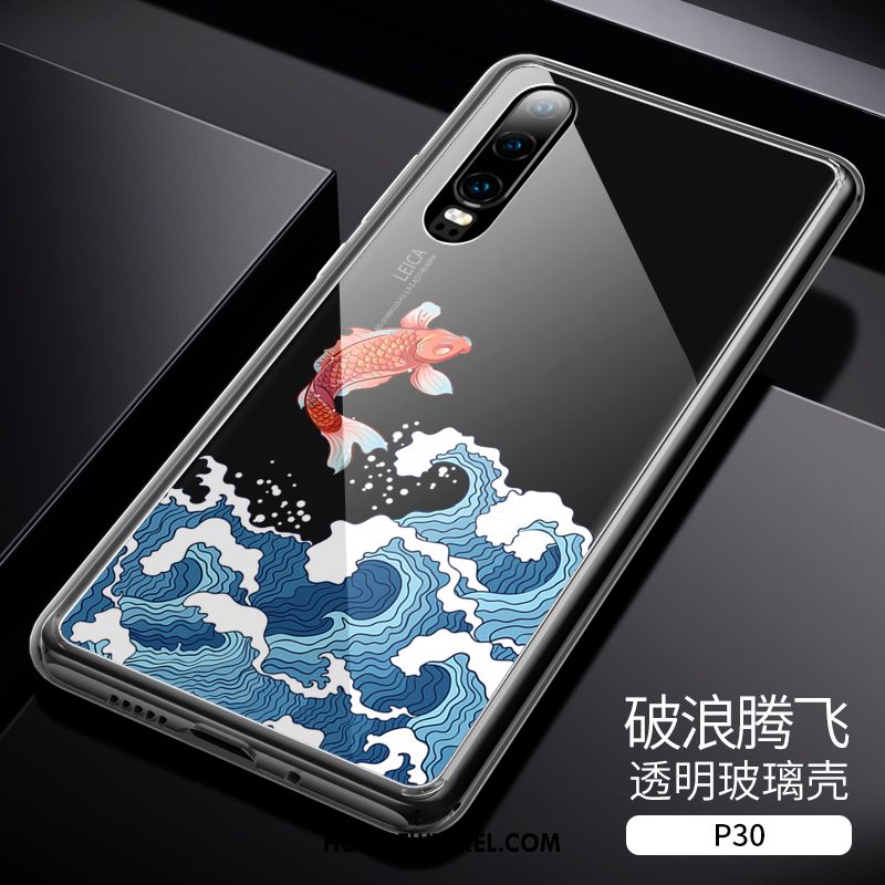 Huawei P30 Hoesje Mobiele Telefoon Glas Doorzichtig, Huawei P30 Hoesje Dun Zwart