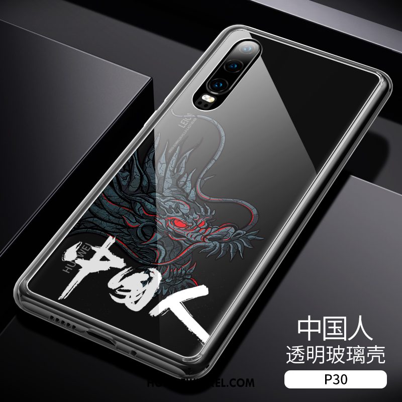 Huawei P30 Hoesje Mobiele Telefoon Glas Doorzichtig, Huawei P30 Hoesje Dun Zwart