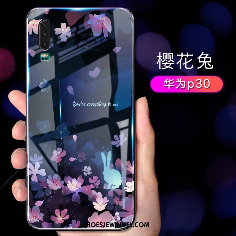 Huawei P30 Hoesje Net Red Dun Glas, Huawei P30 Hoesje Anti-fall Siliconen