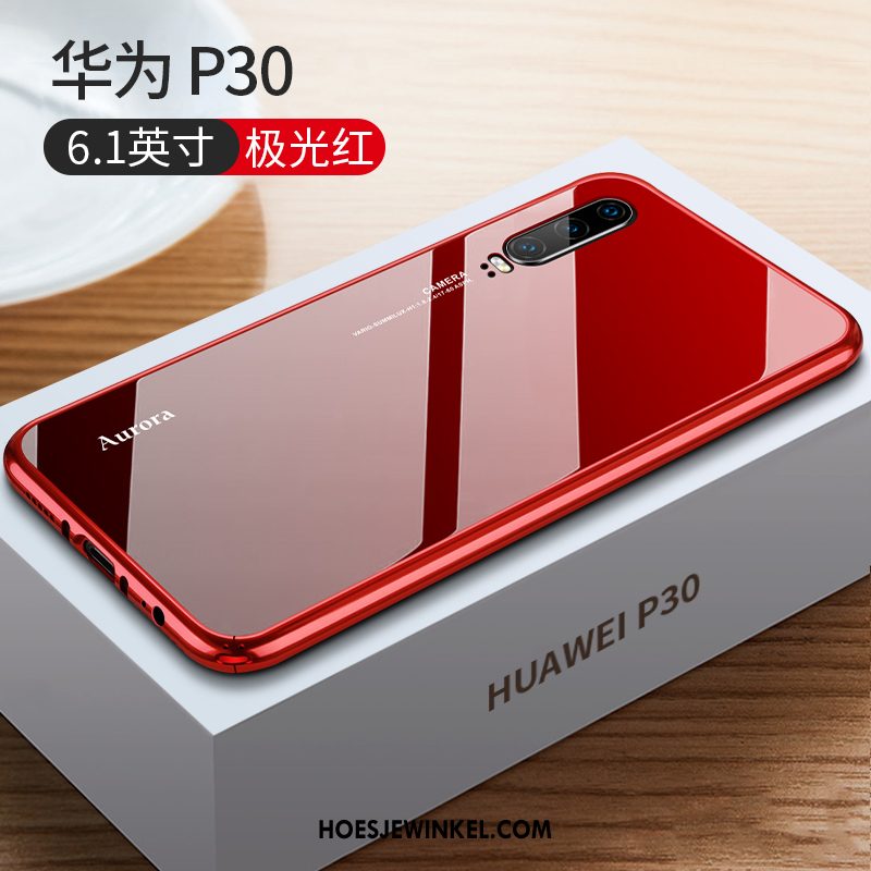 Huawei P30 Hoesje Net Red Metaal Persoonlijk, Huawei P30 Hoesje Glas Nieuw