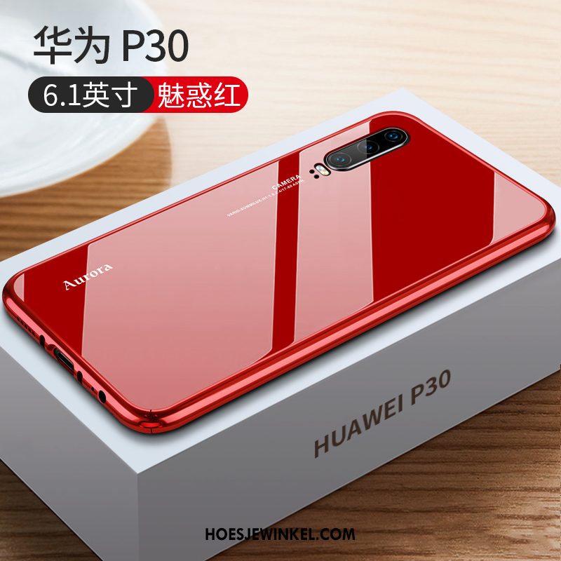 Huawei P30 Hoesje Net Red Metaal Persoonlijk, Huawei P30 Hoesje Glas Nieuw