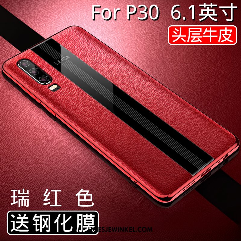 Huawei P30 Hoesje Rood All Inclusive Anti-fall, Huawei P30 Hoesje Hoes Echt Leer