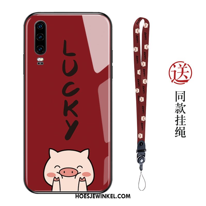 Huawei P30 Hoesje Spiegel Lovers Hoes, Huawei P30 Hoesje Mobiele Telefoon Rood