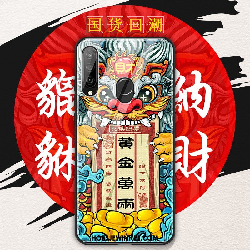 Huawei P30 Lite Hoesje Kleur Chinese Stijl Glas, Huawei P30 Lite Hoesje Goud Hoes