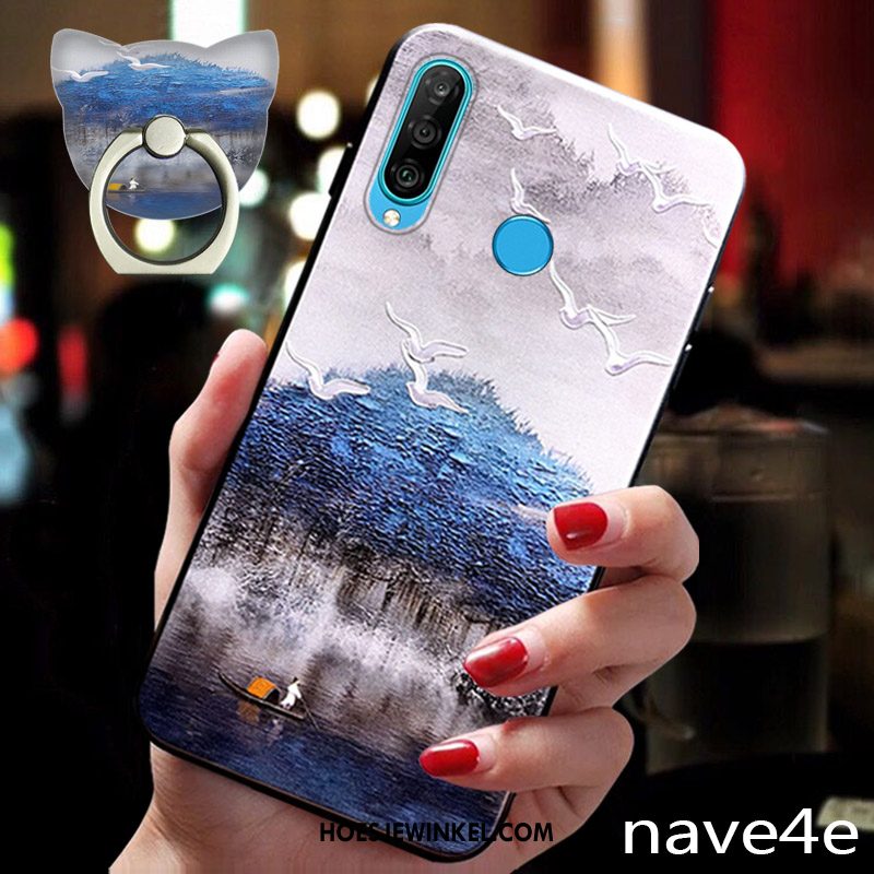 Huawei P30 Lite Hoesje Scheppend Chinese Stijl Blauw, Huawei P30 Lite Hoesje Nieuw Mobiele Telefoon