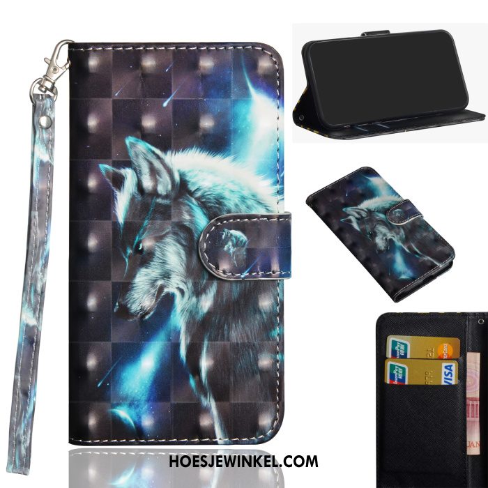 Huawei P30 Pro Hoesje Blauw Reliëf Leren Etui, Huawei P30 Pro Hoesje Portemonnee Geschilderd