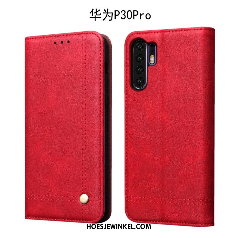 Huawei P30 Pro Hoesje Hoes Vintage Diepe Kleur, Huawei P30 Pro Hoesje Leren Etui Zacht Braun