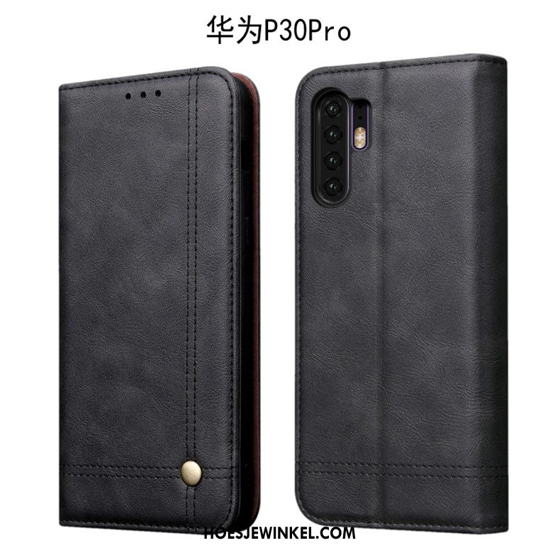 Huawei P30 Pro Hoesje Hoes Vintage Diepe Kleur, Huawei P30 Pro Hoesje Leren Etui Zacht Braun