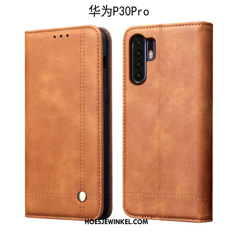 Huawei P30 Pro Hoesje Hoes Vintage Diepe Kleur, Huawei P30 Pro Hoesje Leren Etui Zacht Braun