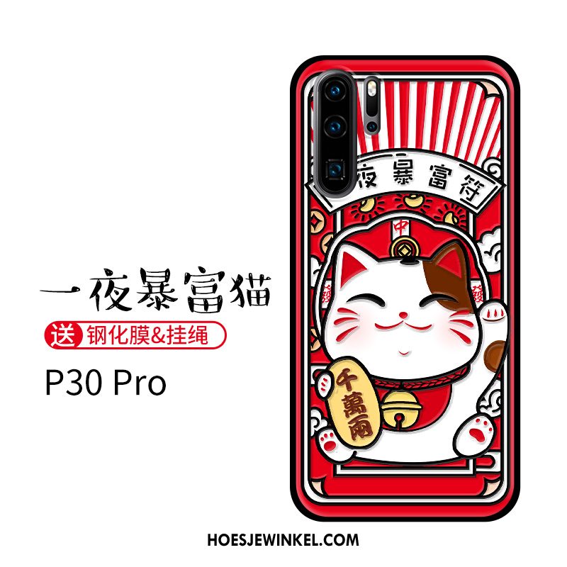 Huawei P30 Pro Hoesje Spotprent Mobiele Telefoon Rijkdom, Huawei P30 Pro Hoesje Kat Hanger