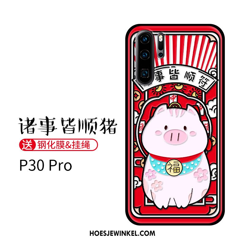 Huawei P30 Pro Hoesje Spotprent Mobiele Telefoon Rijkdom, Huawei P30 Pro Hoesje Kat Hanger