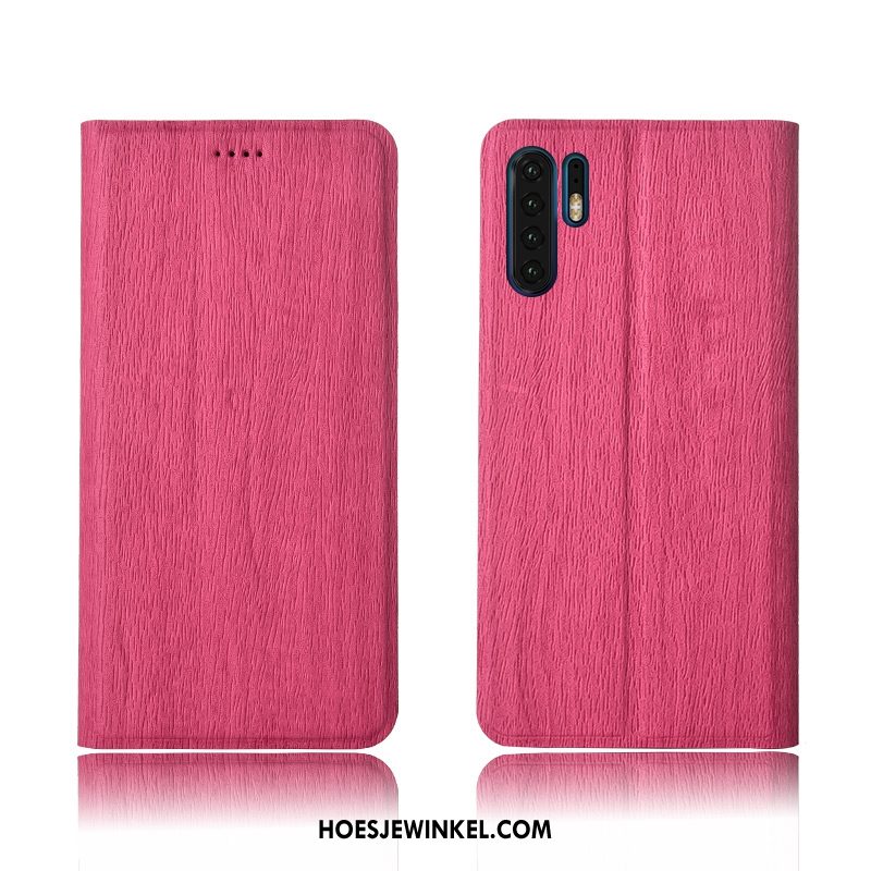 Huawei P30 Pro Hoesje Zacht Leren Etui Patroon, Huawei P30 Pro Hoesje Rood Anti-fall