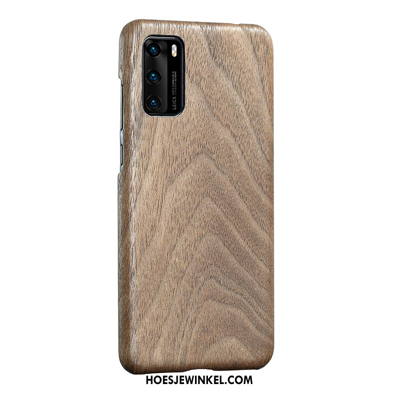 Huawei P40 Hoesje Hoes Hout Bruin, Huawei P40 Hoesje Bescherming Anti-fall Nackte Farbe