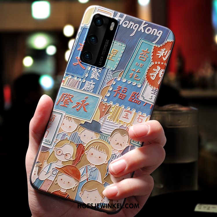 Huawei P40 Hoesje Scheppend Siliconen Schrobben, Huawei P40 Hoesje Blauw Lovers