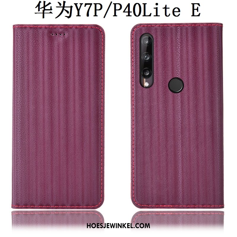 Huawei P40 Lite E Hoesje All Inclusive Patroon Echt Leer, Huawei P40 Lite E Hoesje Hoes Purper