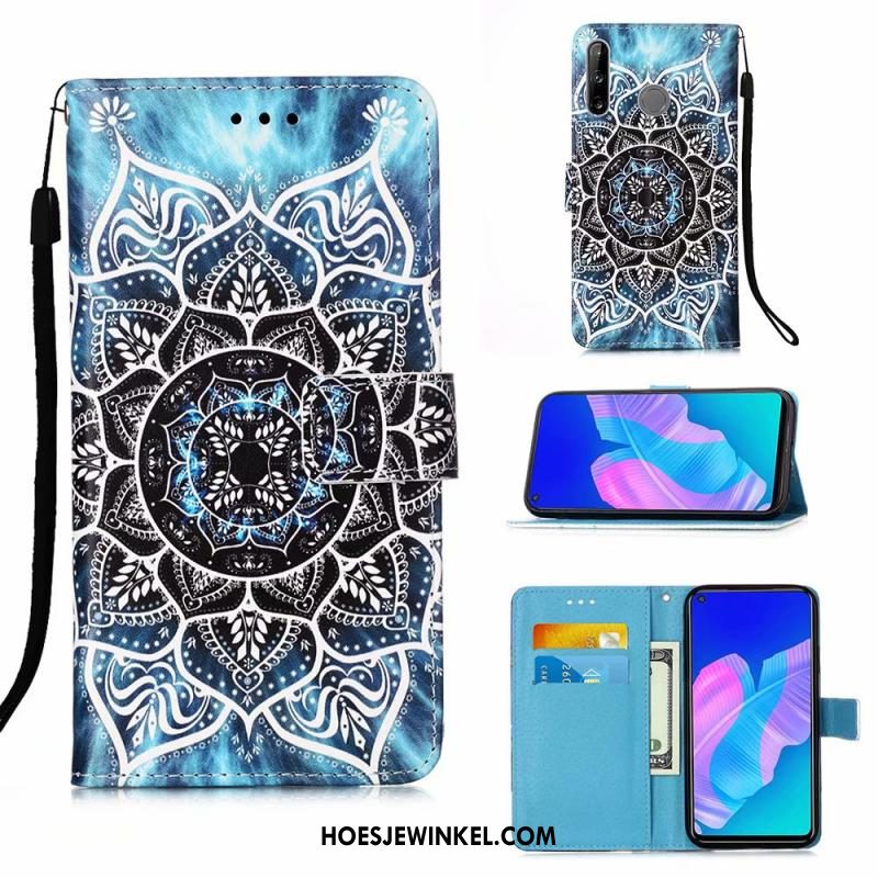 Huawei P40 Lite E Hoesje Blauw Leren Etui Hoes, Huawei P40 Lite E Hoesje Mobiele Telefoon Trend