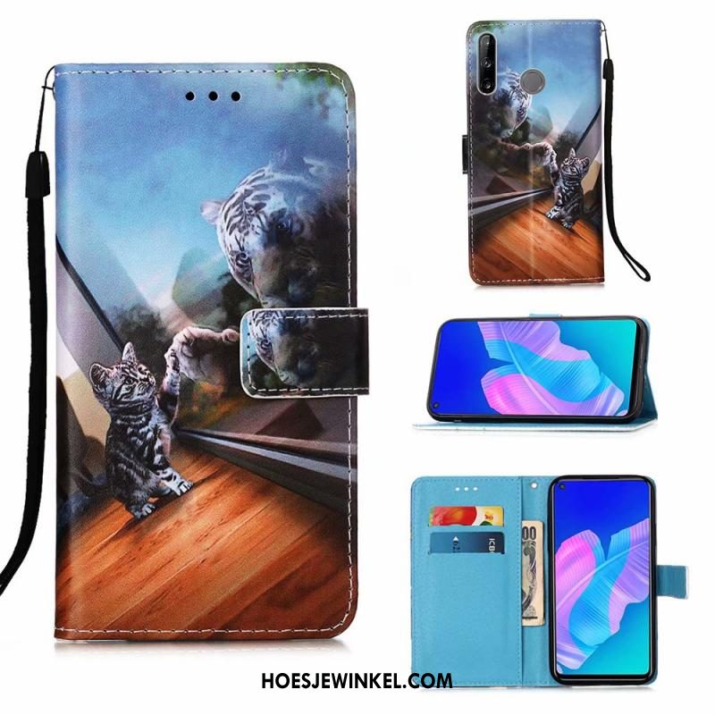 Huawei P40 Lite E Hoesje Blauw Leren Etui Hoes, Huawei P40 Lite E Hoesje Mobiele Telefoon Trend