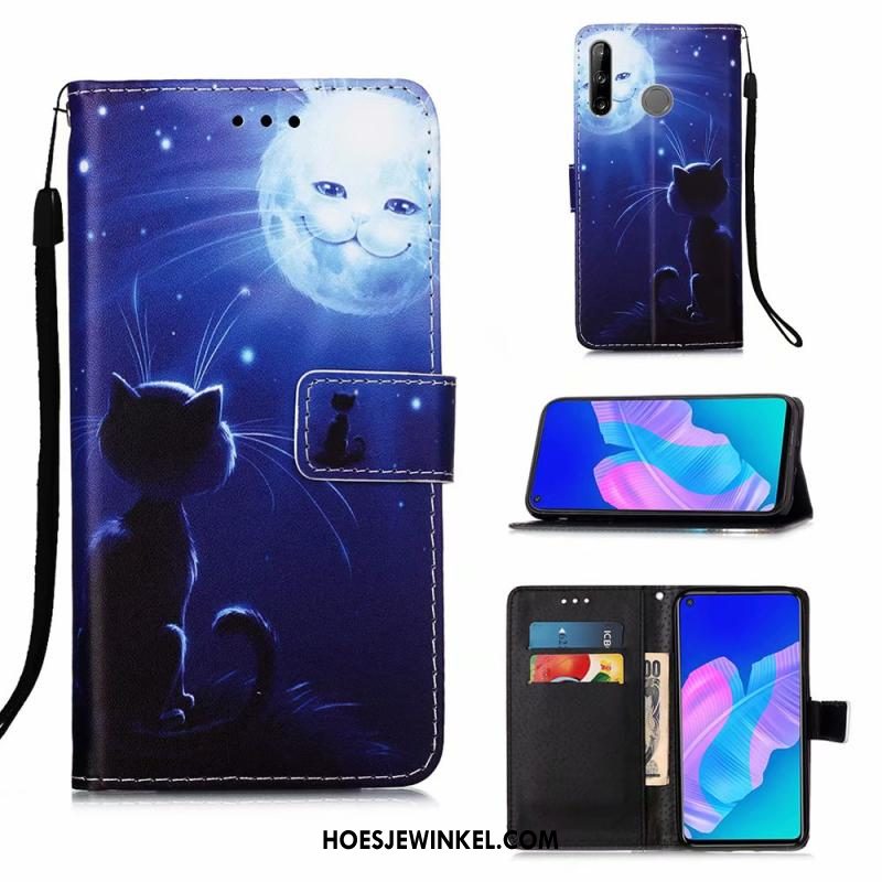 Huawei P40 Lite E Hoesje Blauw Leren Etui Hoes, Huawei P40 Lite E Hoesje Mobiele Telefoon Trend