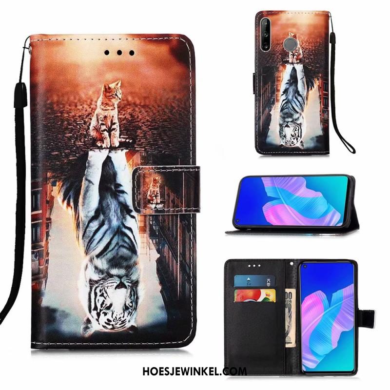 Huawei P40 Lite E Hoesje Blauw Leren Etui Hoes, Huawei P40 Lite E Hoesje Mobiele Telefoon Trend