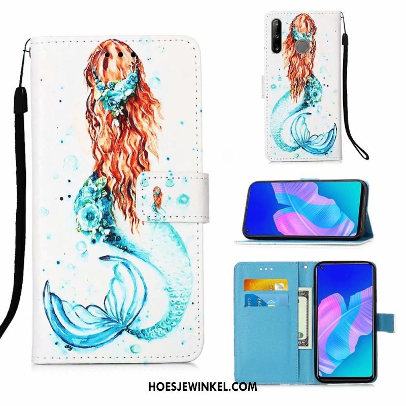 Huawei P40 Lite E Hoesje Blauw Leren Etui Hoes, Huawei P40 Lite E Hoesje Mobiele Telefoon Trend