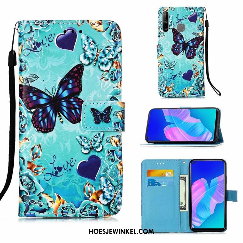 Huawei P40 Lite E Hoesje Blauw Leren Etui Hoes, Huawei P40 Lite E Hoesje Mobiele Telefoon Trend