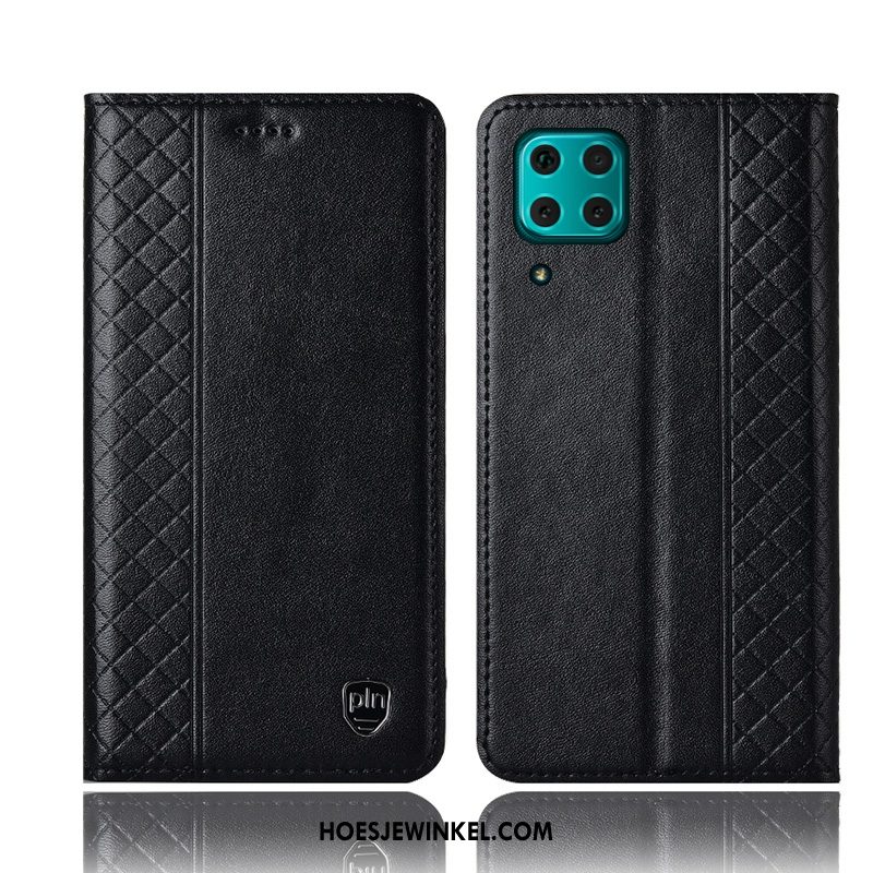 Huawei P40 Lite Hoesje Geel Hoes Bescherming, Huawei P40 Lite Hoesje Echt Leer Anti-fall