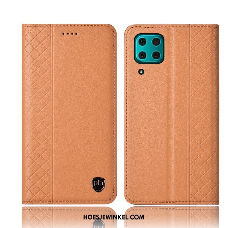 Huawei P40 Lite Hoesje Geel Hoes Bescherming, Huawei P40 Lite Hoesje Echt Leer Anti-fall