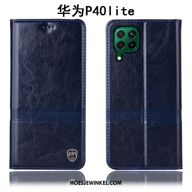 Huawei P40 Lite Hoesje Leren Etui Blauw Mobiele Telefoon, Huawei P40 Lite Hoesje All Inclusive Hoes