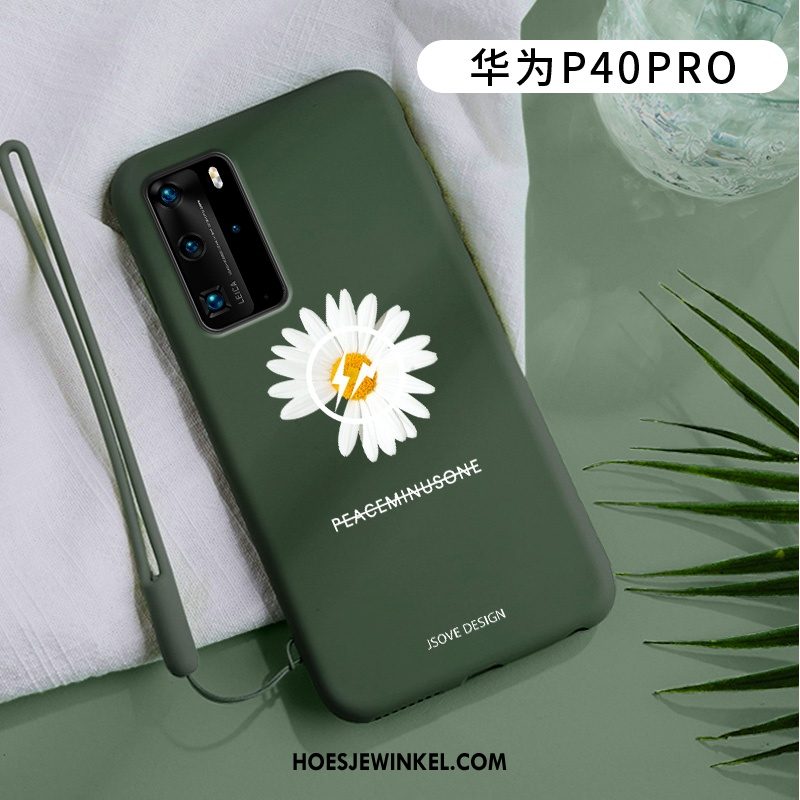 Huawei P40 Pro Hoesje Eenvoudige Siliconen Groen, Huawei P40 Pro Hoesje Mobiele Telefoon Licht