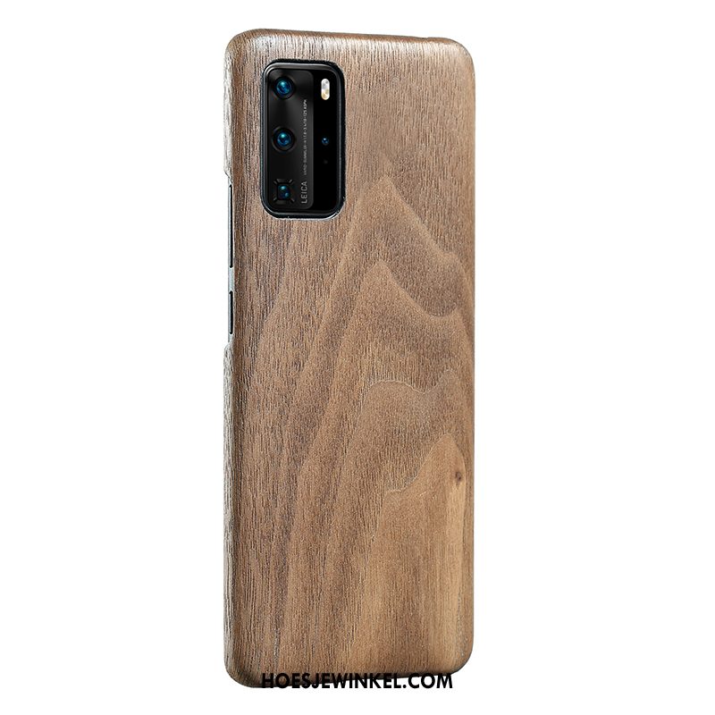 Huawei P40 Pro Hoesje Mobiele Telefoon Hoes Voelen, Huawei P40 Pro Hoesje Hout Anti-fall Braun Nackte Farbe