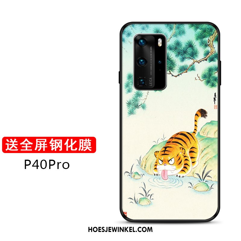 Huawei P40 Pro Hoesje Mooie All Inclusive Pas, Huawei P40 Pro Hoesje Mode Tijger