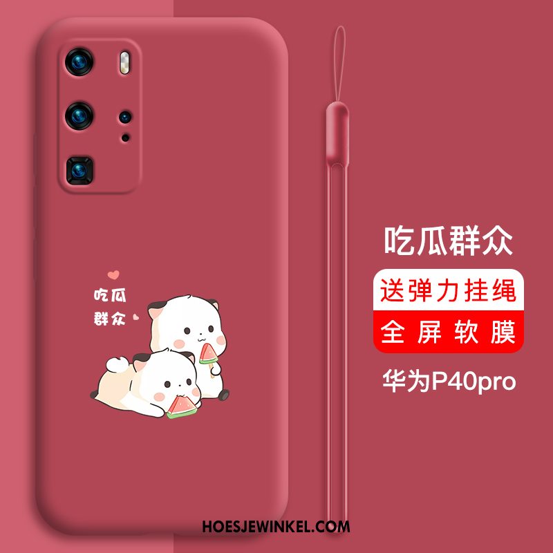 Huawei P40 Pro Hoesje Siliconen Trendy Merk Persoonlijk, Huawei P40 Pro Hoesje Anti-fall Net Red