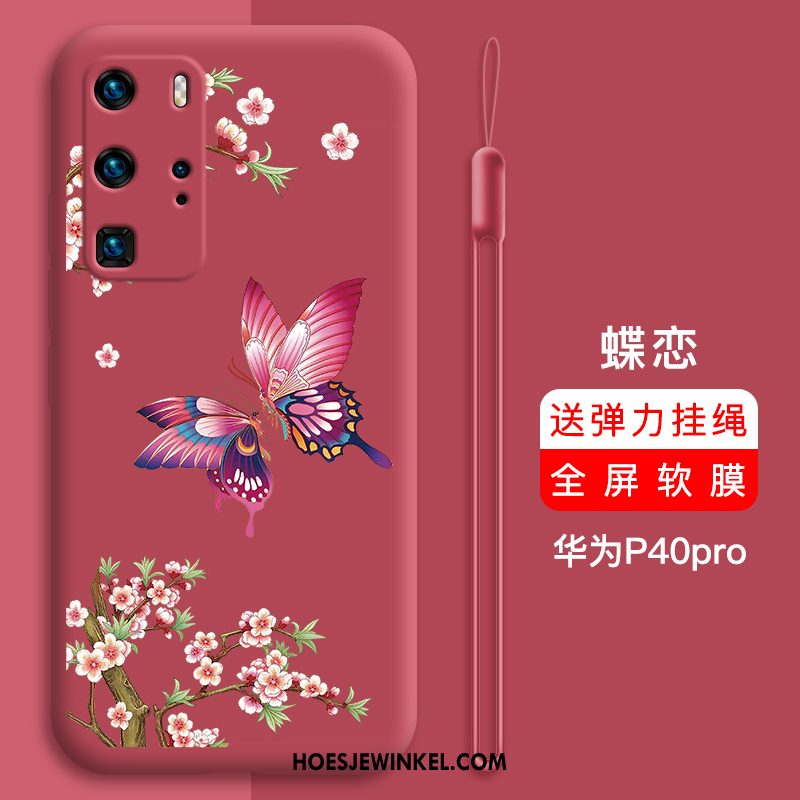 Huawei P40 Pro Hoesje Siliconen Trendy Merk Persoonlijk, Huawei P40 Pro Hoesje Anti-fall Net Red