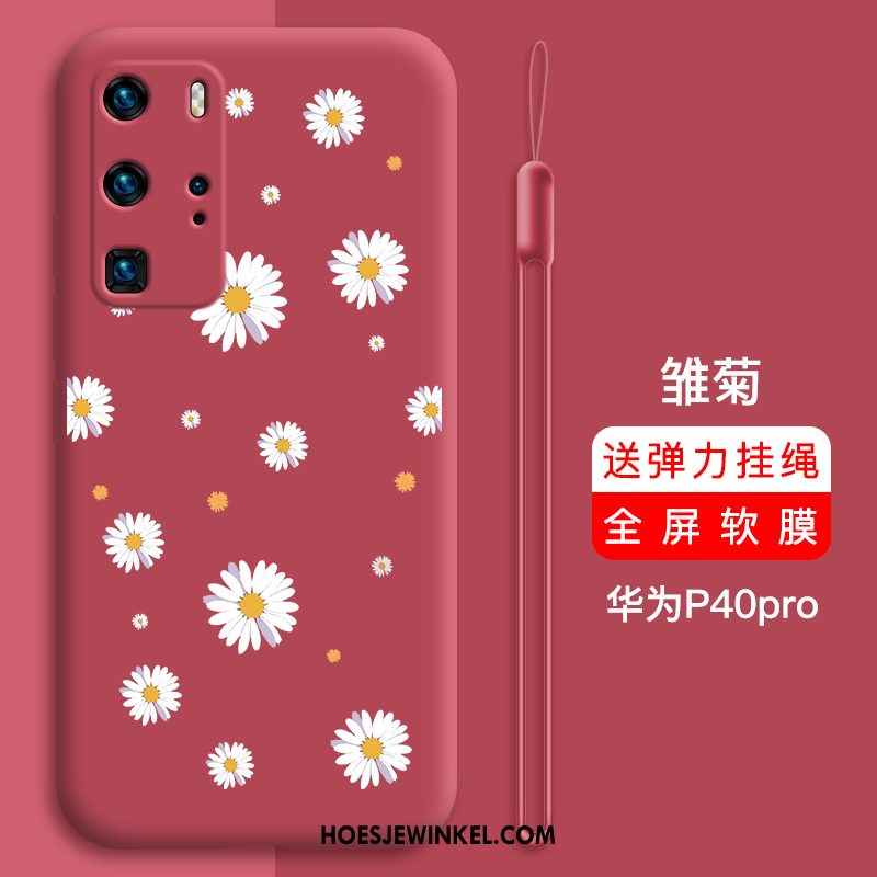 Huawei P40 Pro Hoesje Siliconen Trendy Merk Persoonlijk, Huawei P40 Pro Hoesje Anti-fall Net Red