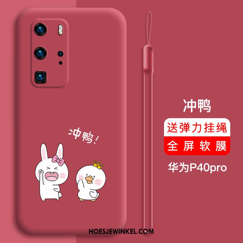 Huawei P40 Pro Hoesje Siliconen Trendy Merk Persoonlijk, Huawei P40 Pro Hoesje Anti-fall Net Red