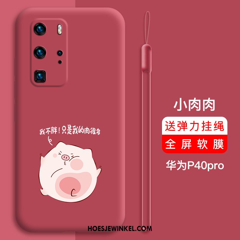 Huawei P40 Pro Hoesje Siliconen Trendy Merk Persoonlijk, Huawei P40 Pro Hoesje Anti-fall Net Red
