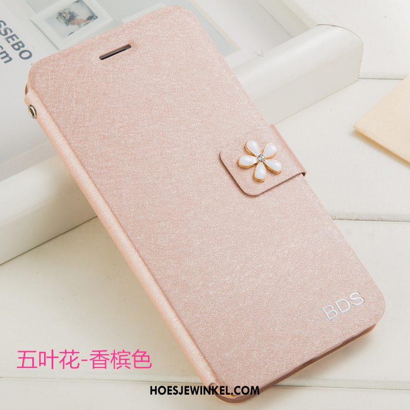 Huawei P8 Hoesje Bloemen Folio Leren Etui, Huawei P8 Hoesje Hoes Mobiele Telefoon Champagner Farbe