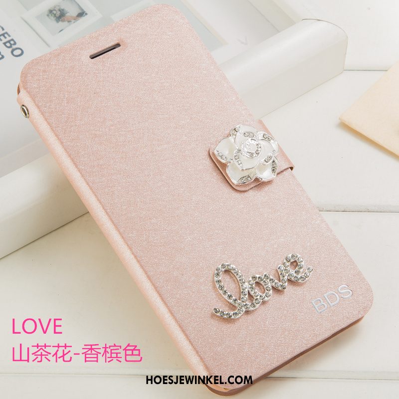 Huawei P8 Hoesje Bloemen Folio Leren Etui, Huawei P8 Hoesje Hoes Mobiele Telefoon Champagner Farbe