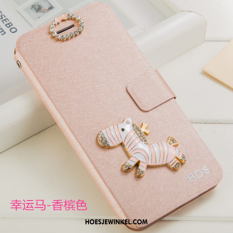 Huawei P8 Hoesje Bloemen Folio Leren Etui, Huawei P8 Hoesje Hoes Mobiele Telefoon Champagner Farbe