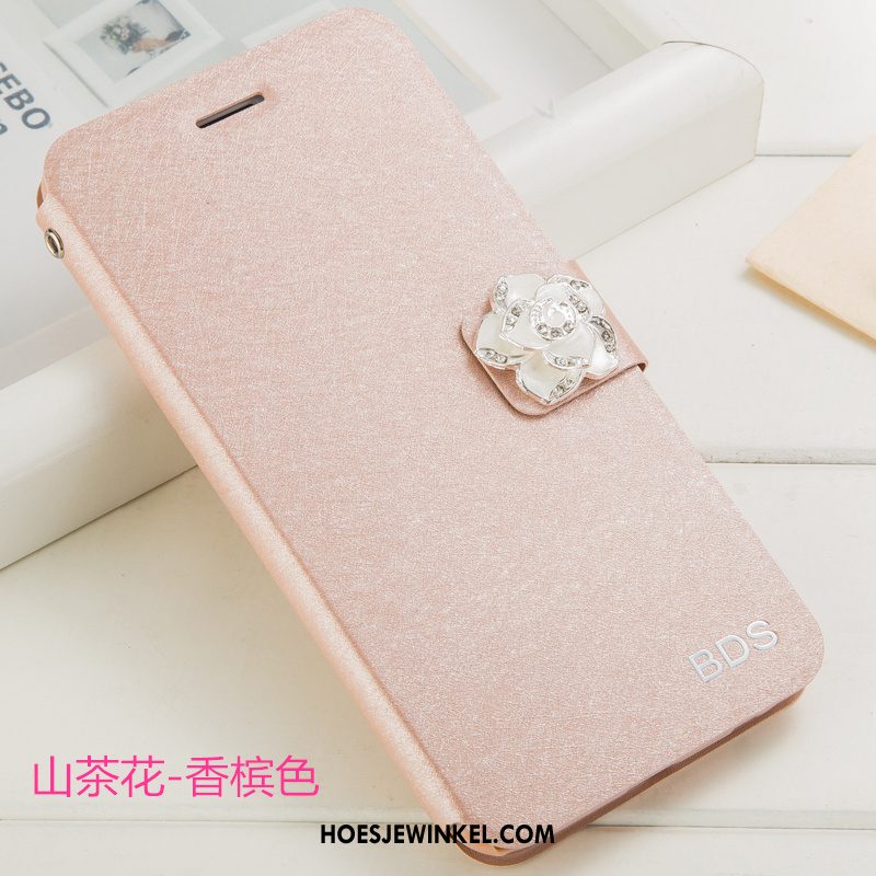 Huawei P8 Hoesje Bloemen Folio Leren Etui, Huawei P8 Hoesje Hoes Mobiele Telefoon Champagner Farbe