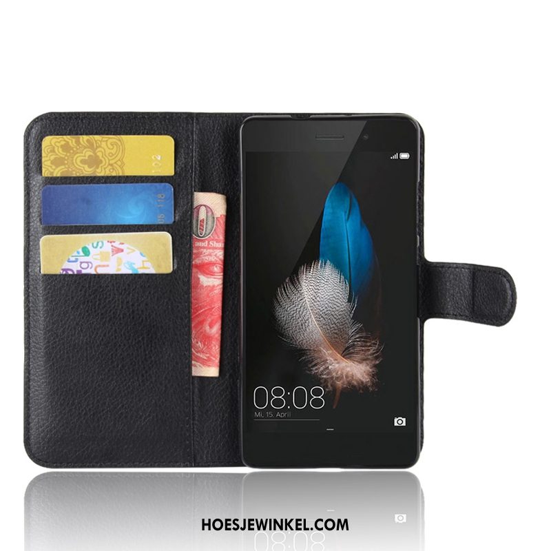Huawei P8 Lite Hoesje Portemonnee Leren Etui Kaart, Huawei P8 Lite Hoesje Patroon Zwart